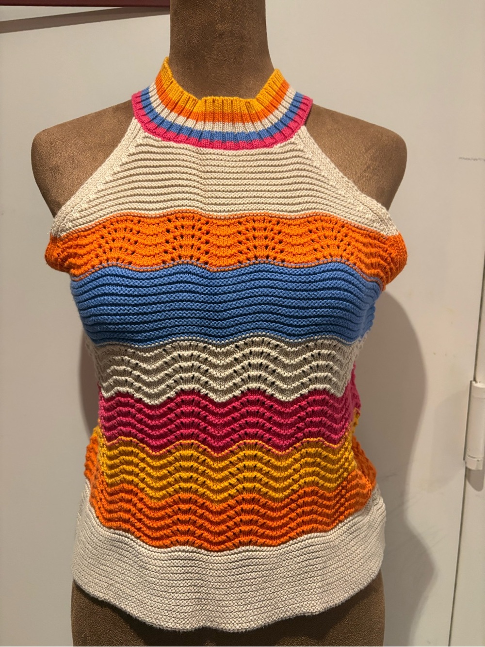 H&M Multicolor Crochet Halter Tank Top in Cream, Orange, Blue, Pink, Yellow